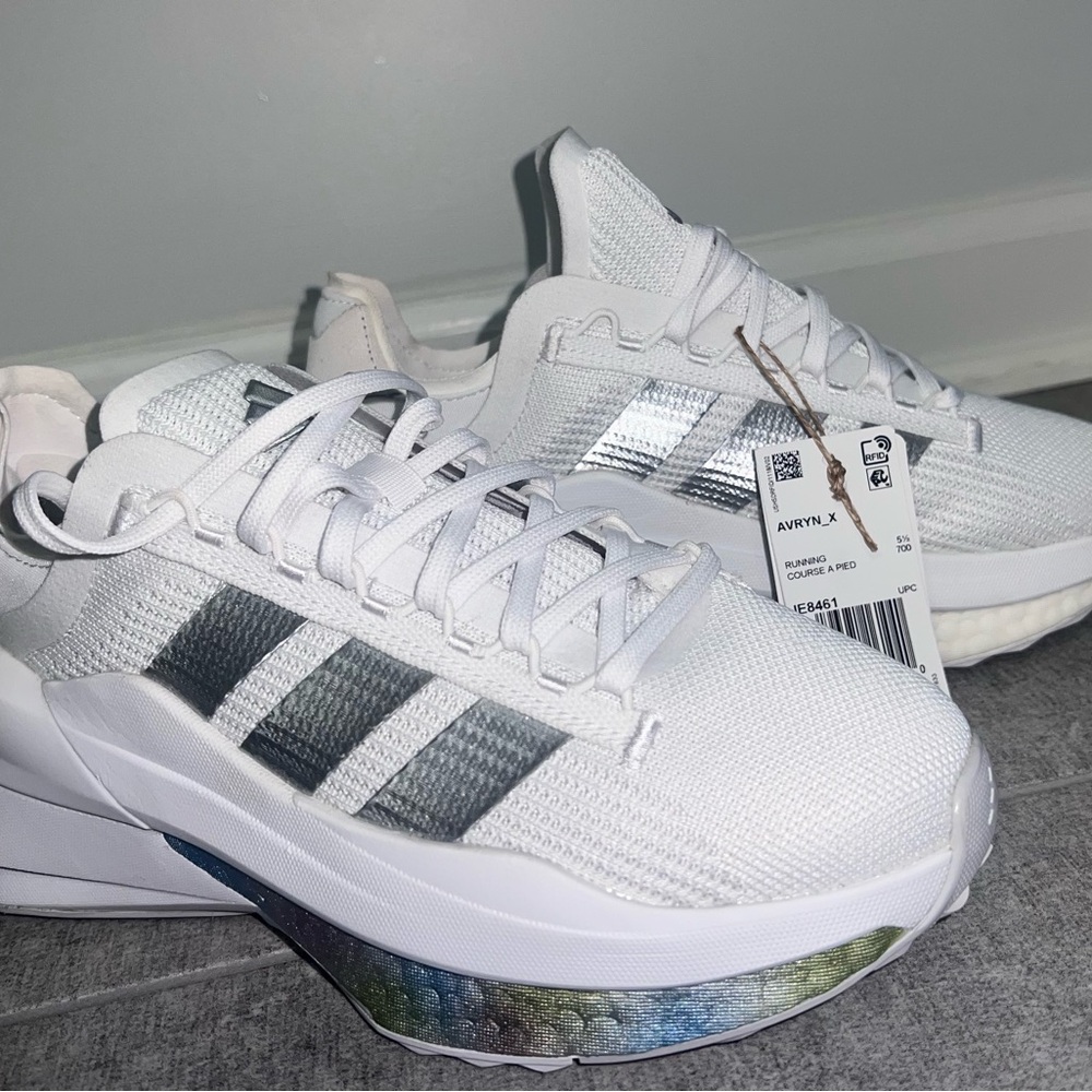 Adidas White and Silver Running Shoes